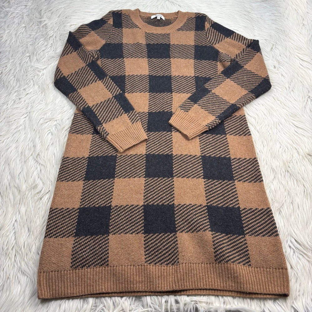 Madewell Women's L Brown Black Crewneck Sweater Dress in Buffalo Check Cabincore